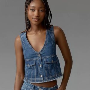 Anthropologie Pilcro Coastal Cutoff V-Neck Denim Top, XXS, NWT